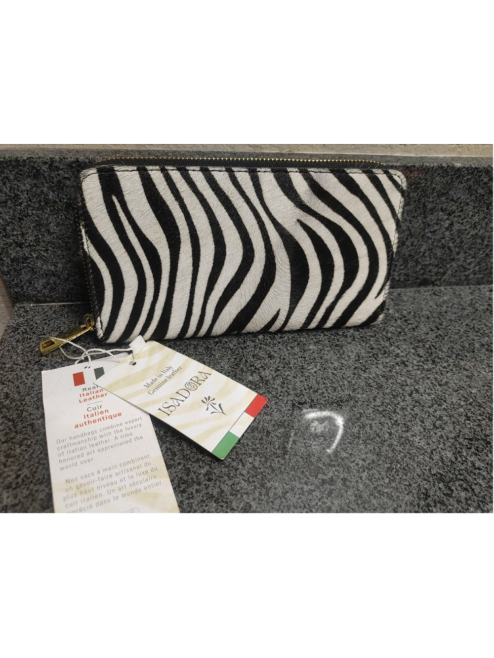 Women's Isadora Zebra Print Genuine Leather Hair on Hide Wallet, Black and White